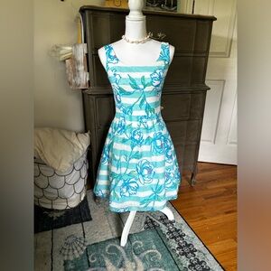 Lilly Pulitzer, Striped Blue and White Floral Print Posey Dress, Size 0